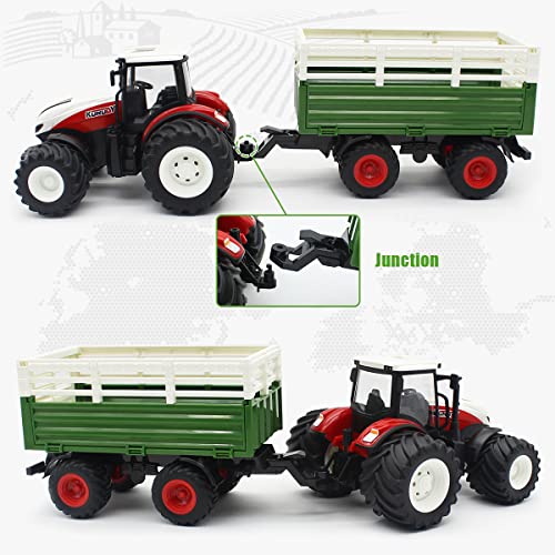 Hot Sale ✔️ RC Tractor Remote Control Farm Truck With Trailer 1/24 Scale 2.4Ghz Electronic Tractor Farm Vehicle Toy With Light For Kids Age 5 6 7 8 9 And Up Years Old ⌛