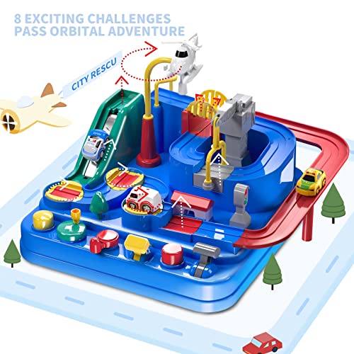Best Pirce 🧨 Kids Race Track Toys For Boy Car Adventure Toy For 3 4 5 6 7 Years Old Boys 👧 Girls Puzzle Rail Car City Rescue Playsets Magnet Toys W/ 3 Mini Cars Preschool Educational Car Games Gift Toys 🌟