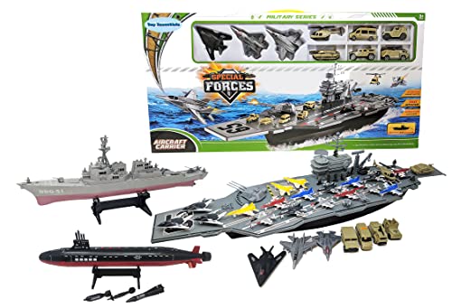 Deals ✨ Aircraft Carrier Submarine Destroyer Ship Combo With Military Vehicles And Fighter J 😀