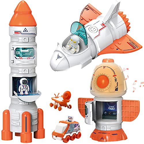 Coupon 🎁 Space Toy For Kids Rocket Ship Toys With Space Shuttle Astronaut Figures Space Rover Spaces Station 5 In 1 Spaceship Toy For Boys 3-8 Aerospace Model Space Figure Toys With Sound &amp; Ligh 🤩