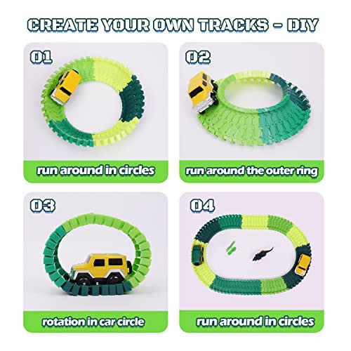 Flash Sale 🎁 Dinosaur Toys For Kids 3-5 245 Pcs Dino Race Car Track Create A Dinosaur World Road Race With Flexible Train Track Playset 2 Electric Dinosaur Race Cars Toy,Best Gift For 3 4 5 Years Old Boys 👧 Girls Pink 💯