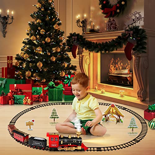 Cheap 🤩 Train Set – Train Toy For Boys 👧 Girls W/ Smokes Lights &amp; Sound Railway Kits W/ Steam Locomotive Engine Cargo Cars &amp; Tracks 🎁 Christmas Gifts For 3 4 5 6 7 8+ Year Old Kids Red 😍