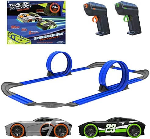 Flash Sale 🛒 Mote Control Cordless Glow In The Dark High-Speed Super Loop Speedway Track Set With Two Cars For Dual Racing Glow Blue Blue Glow ⭐