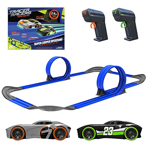 Flash Sale 🛒 Mote Control Cordless Glow In The Dark High-Speed Super Loop Speedway Track Set With Two Cars For Dual Racing Glow Blue Blue Glow ⭐