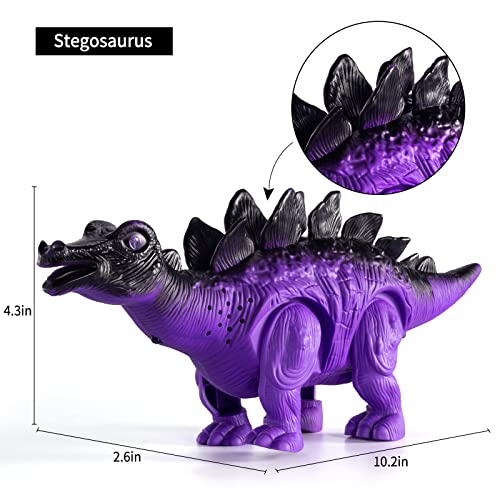 New 🤩 3 Pack Electric Walking Dinosaur Toys For Toddlers 2-4 3-5 Years With Roar Sounds And Lights Up Realistic Robot T-Rex Brachiosaurus Stegosaurus Dinosaur Figures For Kids 🎉