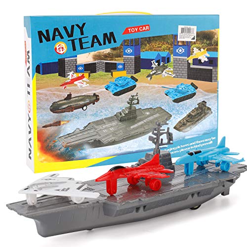 Buy 😍 Aircraft Carrier Pullback Mini Military Toy Playset With Fighter Jets Stealth Bomber Tank Warship Submarine (8 Pieces) 👏