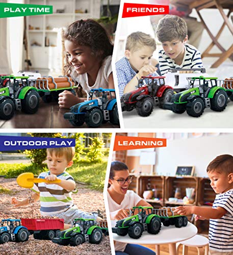 Coupon 🧨 Friction Powered Farm Tractor Vehicles 16.5″ Includes Farmer Tractor Water Tank And Log Trailer Push &amp; Go No Batteries Needed (3pc Set) 🌟