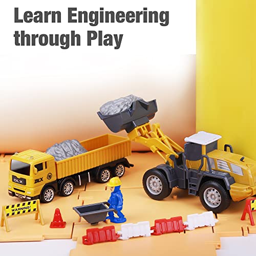 Promo 🛒 Construction Site Vehicles Toy Set Kids Engineering Playset Tractor Digger Crane Dump Trucks Excavator Cement Steamroller 🎂 Birthday Gift For 3 4 5 Year Old Toddlers Boys Child 🤩