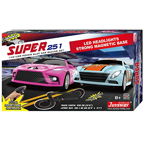 Best reviews of ⌛ : Super 251 USB Power Slot Car Racing Set LED Headlights Strong Magnetic Base Mechanical Lap Counter &amp; Powerbase Integrated As Combo Track For Ages 8 And Up 🥰