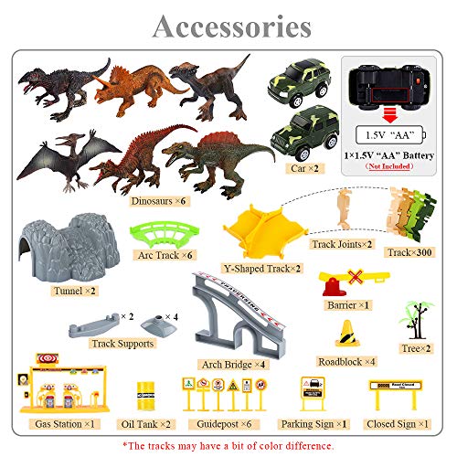 New 🌟 Dinosaur Train Toys For Kids Longer Track 6 Realistic Jurassic Dino Figures 2 Electric Toy Car Twisted Flexible Train Track Set For Toddlers Boys &amp; 👧 Girls 3 4 5 6 7 Years 🧨