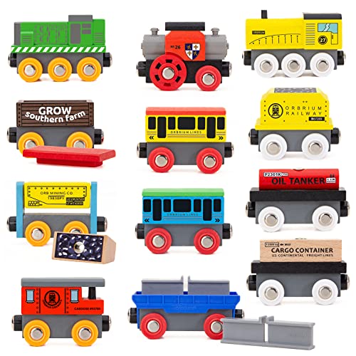 New 💯 Toys 12 (20 Pcs) Wooden Train Cars For Kids + Dual-use Wooden Box Cover/Tunnel Wooden Train Set Trains Toy Compatible With Thomas Wooden Railway Brio 😀