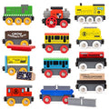 New 💯 Toys 12 (20 Pcs) Wooden Train Cars For Kids + Dual-use Wooden Box Cover/Tunnel Wooden Train Set Trains Toy Compatible With Thomas Wooden Railway Brio 😀
