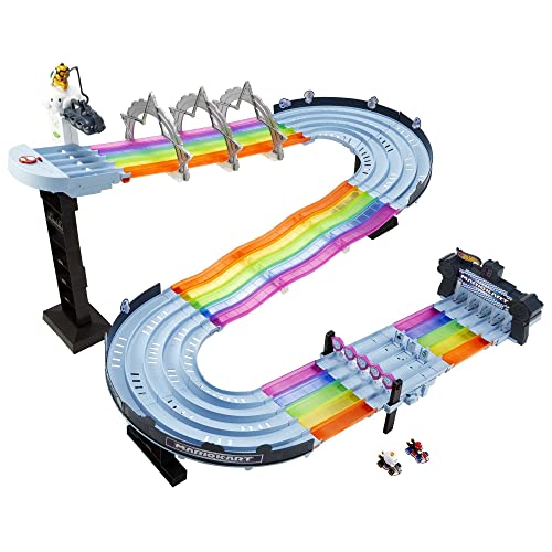 Cheapest 🛒 Mario Kart Rainbow Road Raceway 8-Foot Track Set With Lights &amp; Sounds &amp; 2 1:64 Scale Vehicles Race With 5-Track Colorful Course With 2 Configurations Toy Gift For Kid ⭐