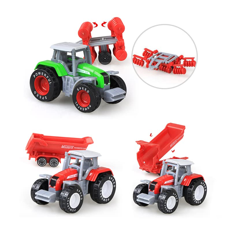 Best Pirce 🥰 Kid’s Farm Tractor Toys With Trailers ,Alloy And ABS Toy Truck Realistic Tractor Vehicle Value Play Set（Set Of 4） 😉