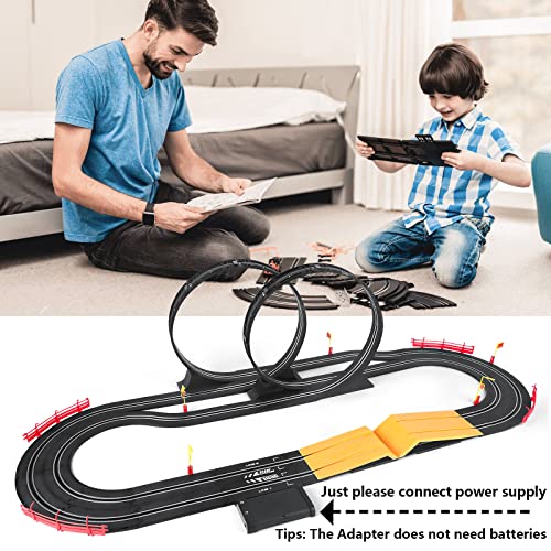 Best Sale 🔔 Electric High-Speed Slot Car Race Car Track Sets With 2 1:43 Scale Slot Cars And 2 Hand Controllers With Headlights And Dual Racing Toys Gifts For 6 7 8 9 10 11 12 Boys Girl 😉