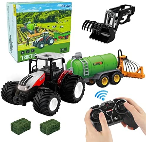 Coupon 🔔 Remote Control Tractor Toy RC Truck With Trailer Farm Vehicle Toys Barrel Trailer With Spread Tubes Frontloader 1/24 Scale 2.4Ghz Farm Playset Toy For Kids Age 5 6 7 8 9 Up Years Old… ✨