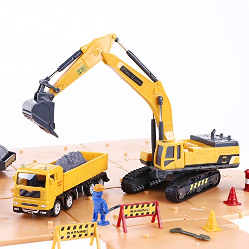 Promo 🛒 Construction Site Vehicles Toy Set Kids Engineering Playset Tractor Digger Crane Dump Trucks Excavator Cement Steamroller 🎂 Birthday Gift For 3 4 5 Year Old Toddlers Boys Child 🤩