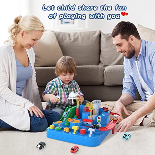 Best Sale 🥰 Preschool Educational Car Toys Gifts Puzzle Car Race Tracks Race Track Toys For Boy Car Adventure Toy For 3 4 5 6 7 8 Years Old Kids (Blue Helicopter Car) ✨