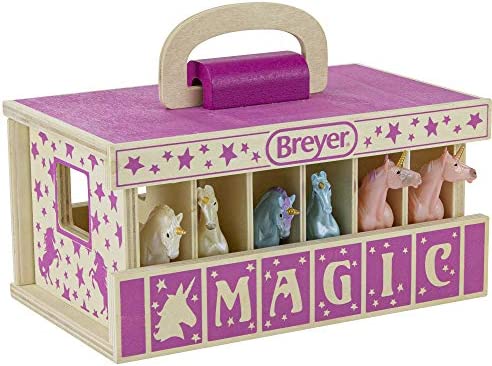 Top 10 😉 Horses Unicorn Magic Wooden Stable Playset With 6 Unicorns | 6 Piece Playset | 6 Stablemates Unicorns Included | 6” H X 9” L X 2.5” D | 1:32 Scale | Model #59218 Multicolo ✔️