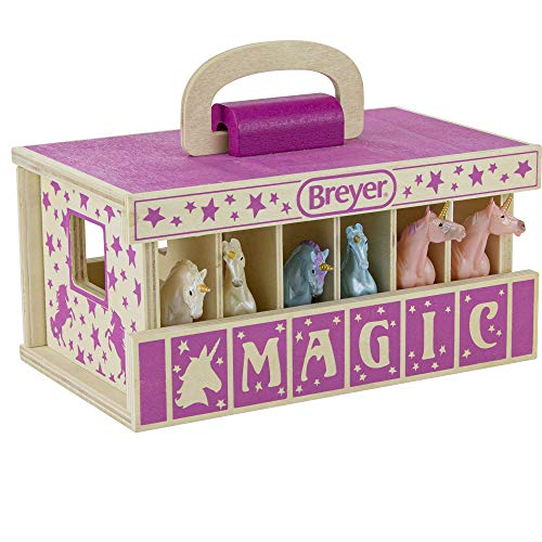 Top 10 😉 Horses Unicorn Magic Wooden Stable Playset With 6 Unicorns | 6 Piece Playset | 6 Stablemates Unicorns Included | 6” H X 9” L X 2.5” D | 1:32 Scale | Model #59218 Multicolo ✔️