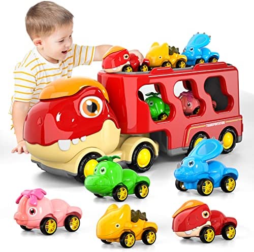 New ❤️ Dinosaur Truck Toys For Kids 3-5 Years  Cars Toys For Toddler 1-3  6 In 1 Jurassic Dinosaurs Trucks Toys  Semi Truck Toy Car For Boys And 👧 Girls Age 2-3  Best Gift For Baby &amp; Toddler Toys 💯