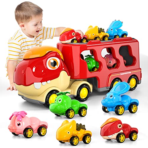 New ❤️ Dinosaur Truck Toys For Kids 3-5 Years  Cars Toys For Toddler 1-3  6 In 1 Jurassic Dinosaurs Trucks Toys  Semi Truck Toy Car For Boys And 👧 Girls Age 2-3  Best Gift For Baby &amp; Toddler Toys 💯