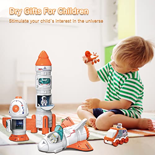 Coupon 🎁 Space Toy For Kids Rocket Ship Toys With Space Shuttle Astronaut Figures Space Rover Spaces Station 5 In 1 Spaceship Toy For Boys 3-8 Aerospace Model Space Figure Toys With Sound &amp; Ligh 🤩