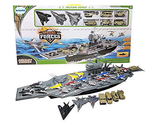 Deals 😉 33 Inch Aircraft Carrier With Soldiers Jets Military Vehicles (18 Fighter Jets) ⌛