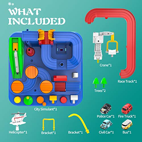 Hot Sale 🛒 Toddler Toys For 3 4 5 Years Old Boys 👧 Girls Car Adventure Toys City Rescue With 4 Mini Cars,Race Tracks Car Toys For Boys Age 3-5 🎂 Birthday Gifts For 3-5 Year Old Boys 👧 Girls 10.2×10.2×7.2in ❤️