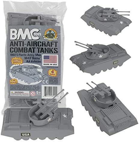 Promo ⭐ Lassic Payton Anti-Aircraft Tanks – 4pc Tan Green Plastic Army Men Vehicle 😉