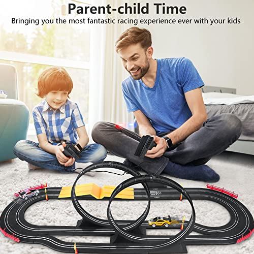 Best Sale 🔔 Electric High-Speed Slot Car Race Car Track Sets With 2 1:43 Scale Slot Cars And 2 Hand Controllers With Headlights And Dual Racing Toys Gifts For 6 7 8 9 10 11 12 Boys Girl 😉