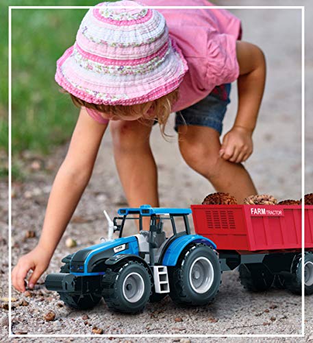 Coupon 🧨 Friction Powered Farm Tractor Vehicles 16.5″ Includes Farmer Tractor Water Tank And Log Trailer Push &amp; Go No Batteries Needed (3pc Set) 🌟