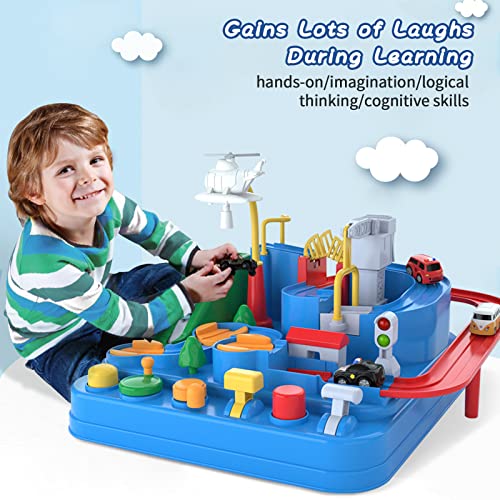 Best Sale 🥰 Preschool Educational Car Toys Gifts Puzzle Car Race Tracks Race Track Toys For Boy Car Adventure Toy For 3 4 5 6 7 8 Years Old Kids (Blue Helicopter Car) ✨