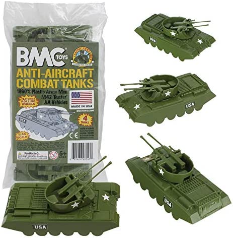 Promo ⭐ Lassic Payton Anti-Aircraft Tanks – 4pc Tan Green Plastic Army Men Vehicle 😉