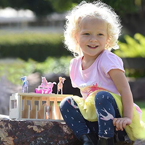 Top 10 😉 Horses Unicorn Magic Wooden Stable Playset With 6 Unicorns | 6 Piece Playset | 6 Stablemates Unicorns Included | 6” H X 9” L X 2.5” D | 1:32 Scale | Model #59218 Multicolo ✔️
