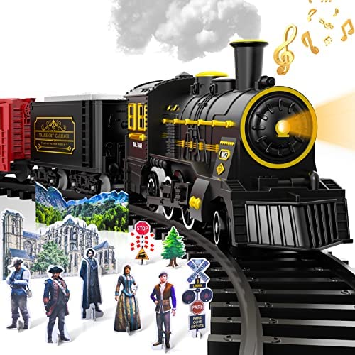 Cheapest 😉 Electric 🔔 Christmas Train Set For Kids Battery-Powered Train Toys With Sounds Include 4 Cars And 10 Tracks Classic Toy Train Set For 3 4 5 6 Years Old Boys 👧 Girls 🤩
