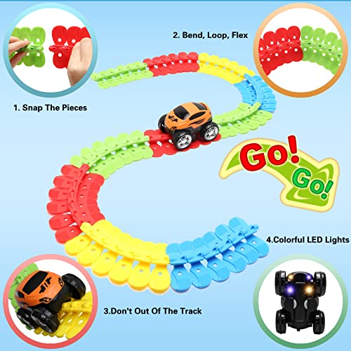 Outlet 👏 Toys For 3 Year Old Boys,Kids Toys For Boys 👧 Girls Age 3-5,184 PCS Toddler Toys Race Car Track Set With Flexible Track Create A Road Race,DIY Magic Car Toys For 3 4 5 Year Old ❄ Christmas 🎂 Birthday Gifts Red Green Yellow Blue 👍