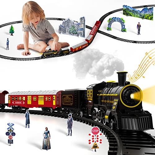 Cheapest 😉 Electric 🔔 Christmas Train Set For Kids Battery-Powered Train Toys With Sounds Include 4 Cars And 10 Tracks Classic Toy Train Set For 3 4 5 6 Years Old Boys 👧 Girls 🤩