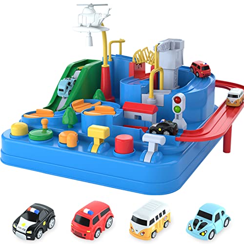 Best Sale 🥰 Preschool Educational Car Toys Gifts Puzzle Car Race Tracks Race Track Toys For Boy Car Adventure Toy For 3 4 5 6 7 8 Years Old Kids (Blue Helicopter Car) ✨