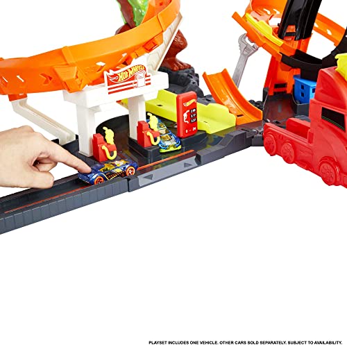 Cheap ⭐ Toxic Gorilla Slam Gas Station &amp; Tire Repair Shop Playset With Adjustable Launcher Lights &amp; Sounds &amp; 1 1:64 Scale Car Connects To Other Track Sets Gift For Kids 5 Years Old &amp; Up 💯