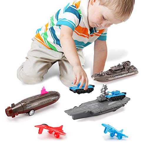 Buy 😍 Aircraft Carrier Pullback Mini Military Toy Playset With Fighter Jets Stealth Bomber Tank Warship Submarine (8 Pieces) 👏