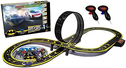 Best Sale 😉 Micro Scalextric Justice League Batman Vs Joker Battery Powered 1:64 Slot Car Race Track Set G1155T  Black 😀