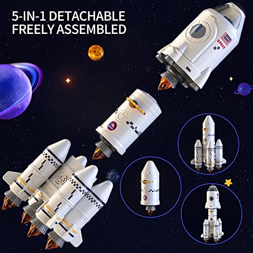 New 🌟 Space Shuttle Rocket Toys For 3 4 5 6 7 8 9 Years Old Kids Science Educational Toys 5-in-1 STEM Aerospace Toys With 2 Astronauts Projection Lamp Space Adventure Toys Gift For Boys 👧 Girls 3+ 🧨