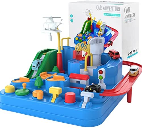 Best Sale 🥰 Preschool Educational Car Toys Gifts Puzzle Car Race Tracks Race Track Toys For Boy Car Adventure Toy For 3 4 5 6 7 8 Years Old Kids (Blue Helicopter Car) ✨