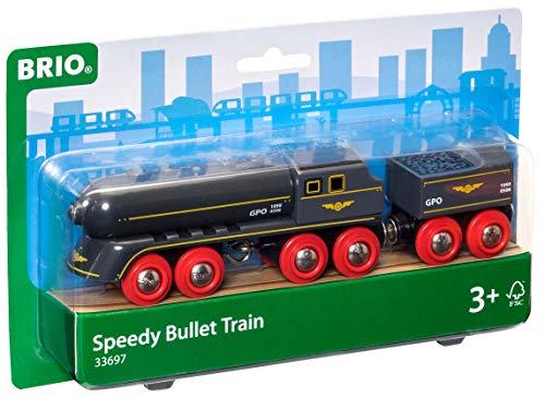 Best Sale 💯 RIO World 33697 – Speedy Bullet Train – 2 Piece Wooden Toy Train Set For Kids Age 3 And Up 🛒