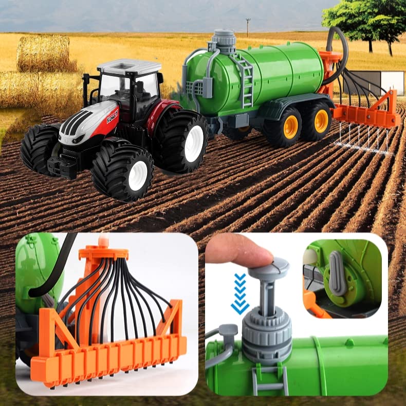 Coupon 🔔 Remote Control Tractor Toy RC Truck With Trailer Farm Vehicle Toys Barrel Trailer With Spread Tubes Frontloader 1/24 Scale 2.4Ghz Farm Playset Toy For Kids Age 5 6 7 8 9 Up Years Old… ✨