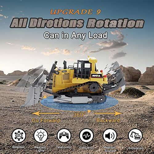 Buy ✔️ Bnam Remote Control Bulldozer RC 1/16 Full Functional Construction Vehicle 2.4Ghz 9 Channel Dozer Front Loader Toy With Light And Sound For Kids Age 6 7 8 9 10 And Up Years Old ✨