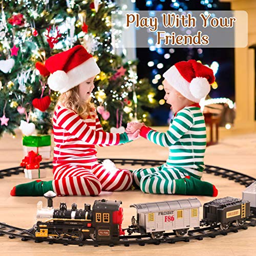 Cheapest 😉 Electric 🔔 Christmas Train Set For Kids Battery-Powered Train Toys With Sounds Include 4 Cars And 10 Tracks Classic Toy Train Set For 3 4 5 6 Years Old Boys 👧 Girls 🤩