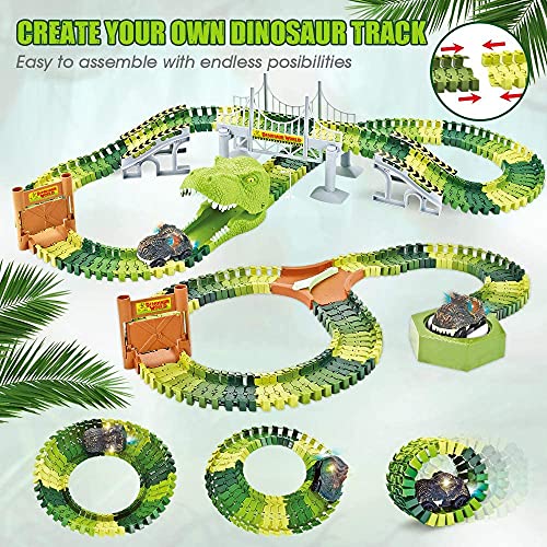 Best deal ⌛ 174 PCS Dinosaur Toys Race Track Flexible Train Tracks With 8 Dinosaurs Figures 2 Electric Race Cars Vehicle Playset With Lights To Create A Dinosaur World Road Race For Toddlers Kids Boys 👧 Girls ✔️