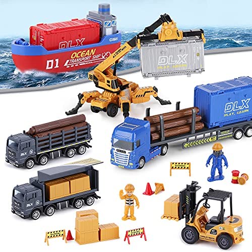 Promo 🛒 Construction Site Vehicles Toy Set Kids Engineering Playset Tractor Digger Crane Dump Trucks Excavator Cement Steamroller 🎂 Birthday Gift For 3 4 5 Year Old Toddlers Boys Child 🤩